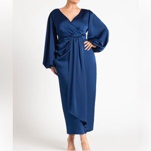 Eloquii Satin Puff Sleeve Pleated Dress Size 18